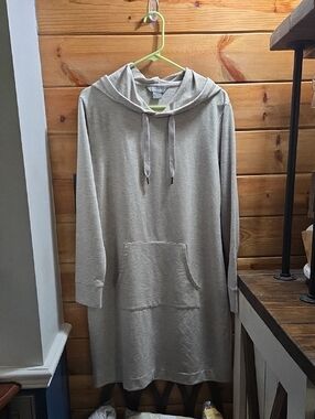 Natural Reflections Hooded Sweatshirt Dress in Light Taupe Medium 0466